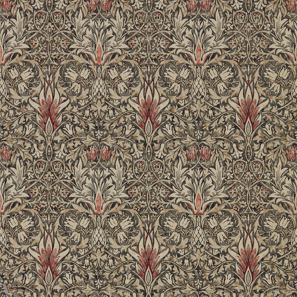 Snakeshead behang in Charcoal/Spice van Morris & Co