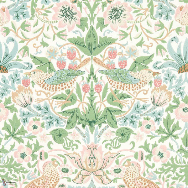 Strawberry Thief carta da parati in Cochineal Pink di Morris & Co