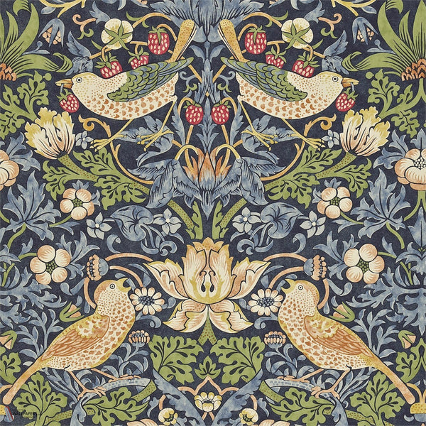 Strawberry Thief papel pintado en Indigo/Mineral de Morris & Co
