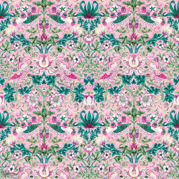 Strawberry Thief carta da parati in Miami Strip di Morris & Co