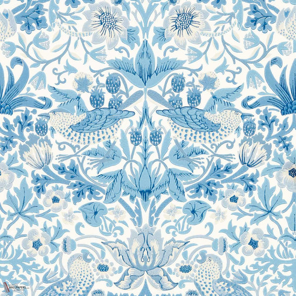 Strawberry Thief papel pintado en Woad de Morris & Co