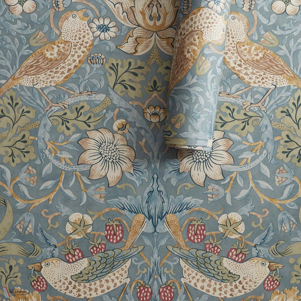 Strawberry Thief papel pintado en Slate/Vellum de Morris & Co