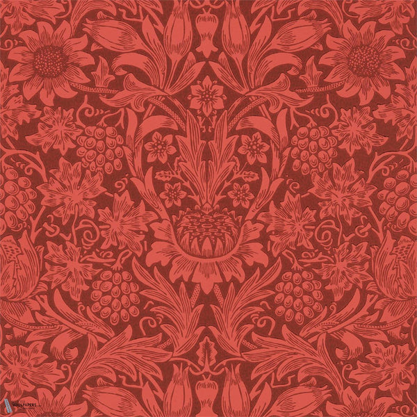Sunflower carta da parati in Chocolate/Red di Morris & Co