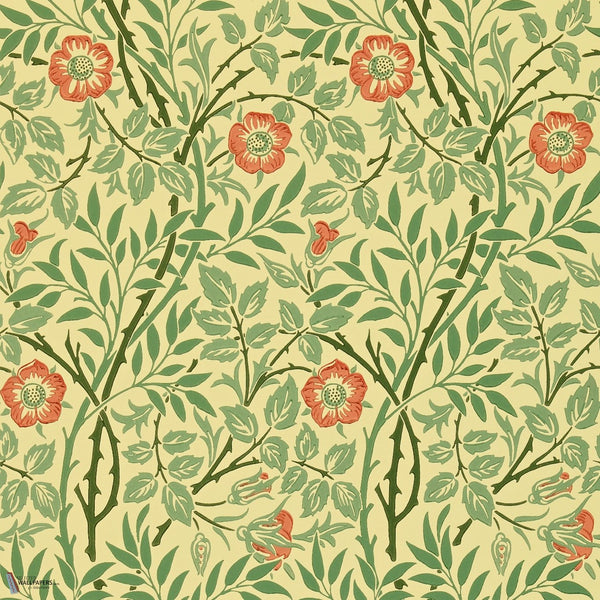 Sweet Briar behang in Green/Blue/Rust van Morris & Co