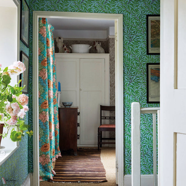 Willow Bough Tapete in Olive/Turquoise von Morris & Co