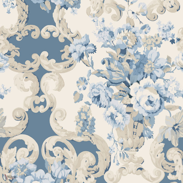 Floral Rococo Tapete in Blue von Mulberry