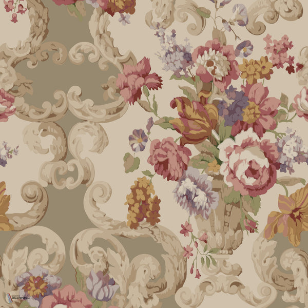 Floral Rococo Tapete in Red/Plum von Mulberry