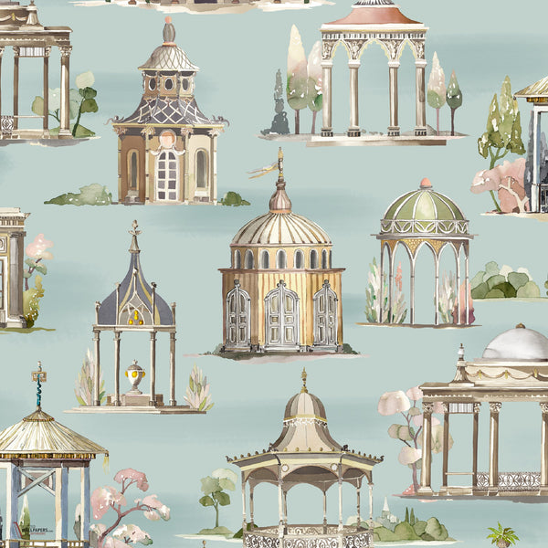 Follies behang in Aqua van Mulberry