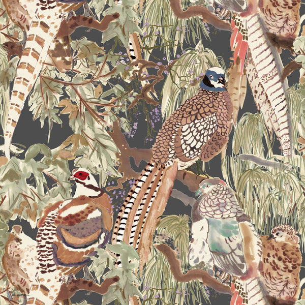 Game Birds Tapete in Charcoal von Mulberry