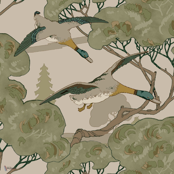 Grand Flying Ducks wallpaper in Emerald by Mulberry