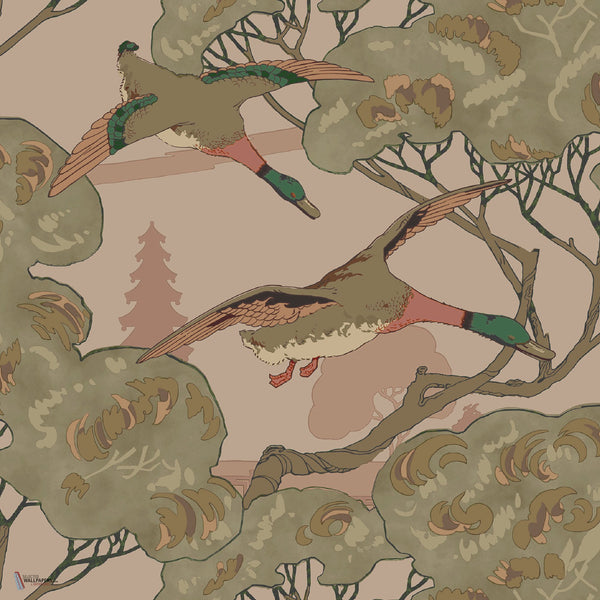 Grand Flying Ducks wallpaper in Plaster by Mulberry