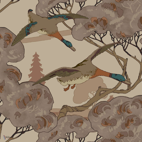 Grand Flying Ducks wallpaper in Plum by Mulberry