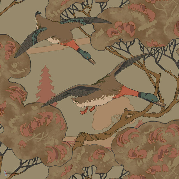 Grand Flying Ducks wallpaper in Sage by Mulberry