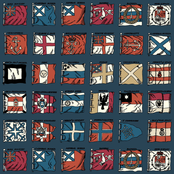 Naval Ensigns behang in Indigo/Red van Mulberry