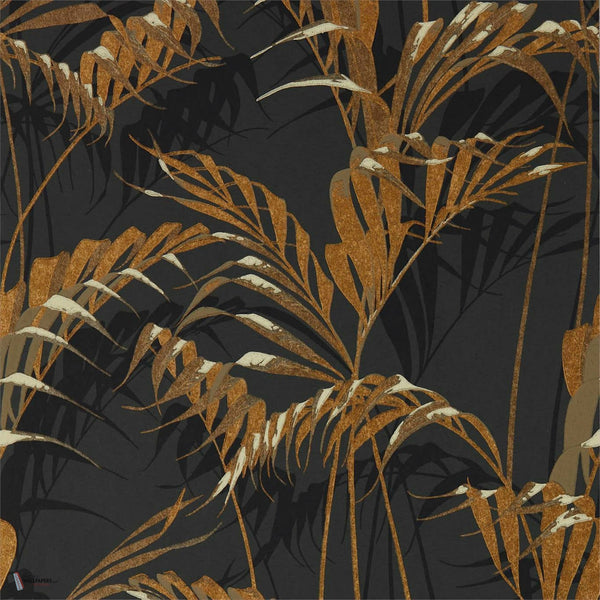 Palm House wallpaper in Charcoal/Gold van Sanderson