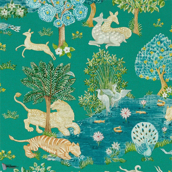 Pamir Garden behang in Teal/Peacock van Sanderson