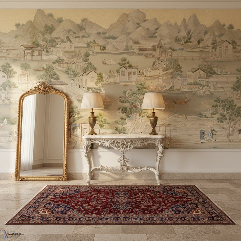 Procession Light-Ivory wallpaper by Iksel — styled in a classic interior