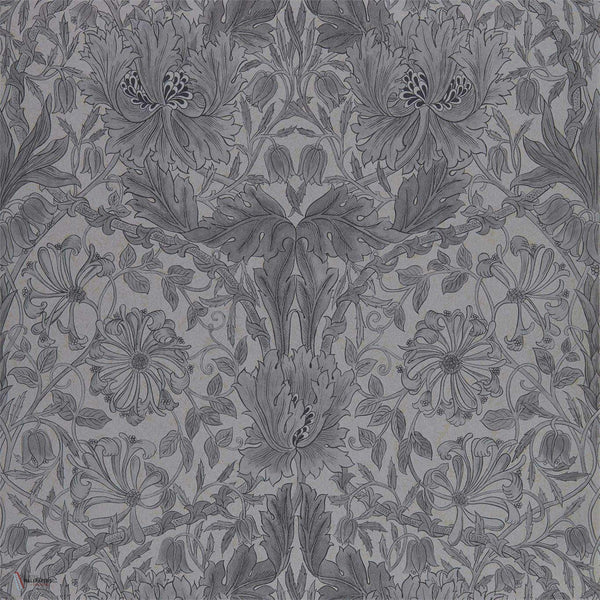 Pure Honeysuckle & Tulip wallpaper in Black Ink van Morris & Co