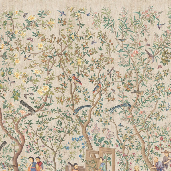 Qianlong Garden behang van Iksel — Crackled Beige, detail