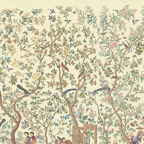 Qianlong Garden behang van Iksel — Ivory, detail