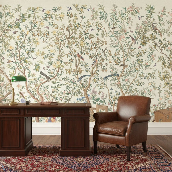 Qianlong Garden behang van Iksel — sfeerbeeld in een klassiek interieur