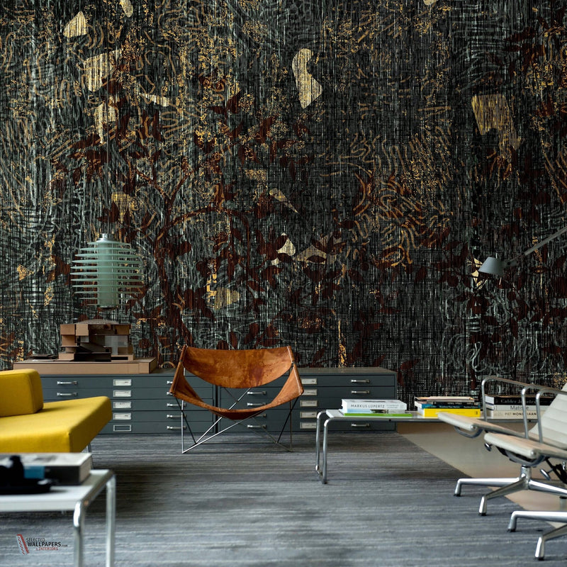 The Sumerian wallpaper in Black by Daisy James — interior
