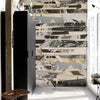 The Scraps wallpaper in Beige van Daisy James — interieur