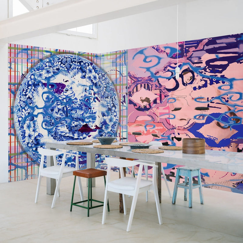 The Pink Delft wallpaper in Blue and White by Daisy James — interior