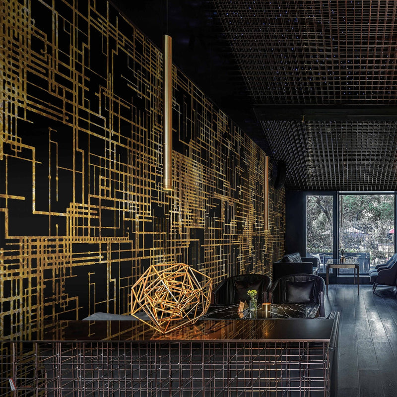 The Pagoda wallpaper in Black by Daisy James — interior