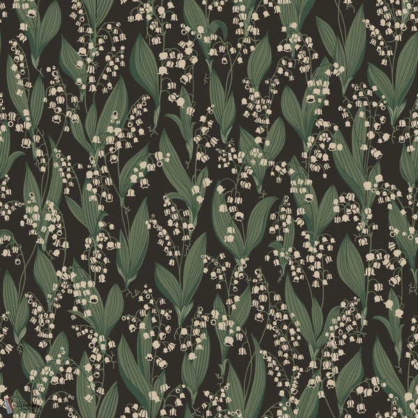 Liljekonvalj behang in Charcoal van Sandberg