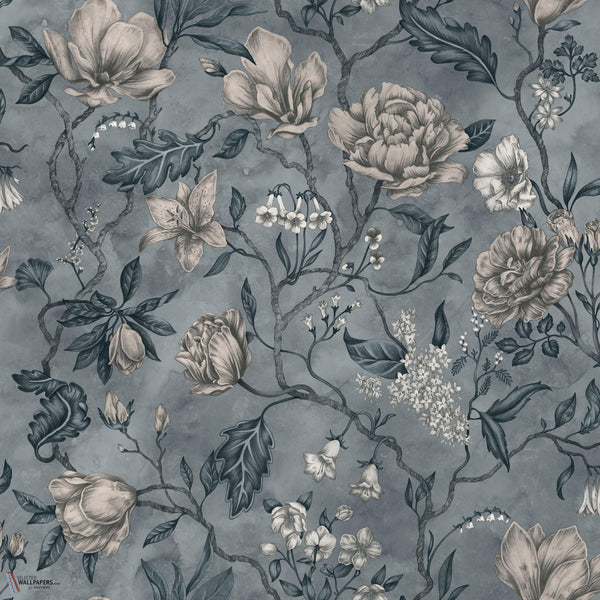 Linda papel pintado en Misty Blue de Sandberg
