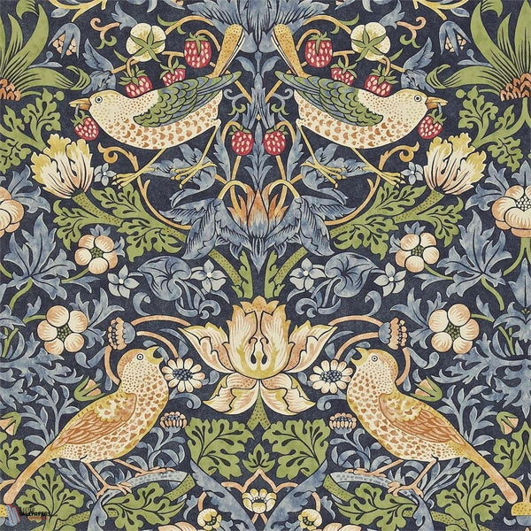 Strawberry Thief wallpaper in Indigo/Mineral van Morris & Co