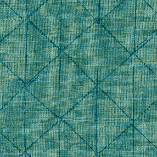 Lino behang in Turquoise van Texdecor
