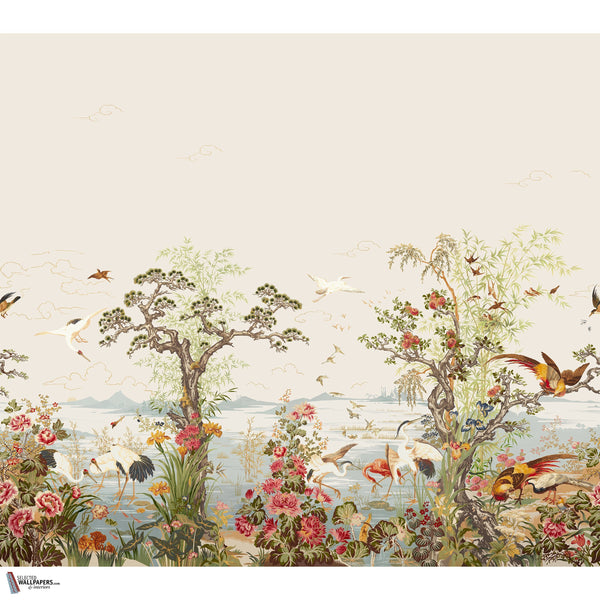 Crane Mural wallpaper in Green and Rose by Thibaut