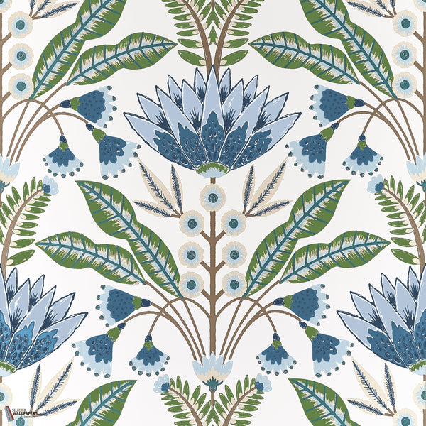 Lotus carta da parati in Blue and Green di Thibaut
