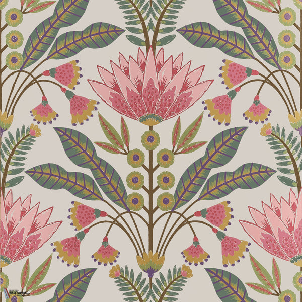 Lotus carta da parati in Cranberry di Thibaut