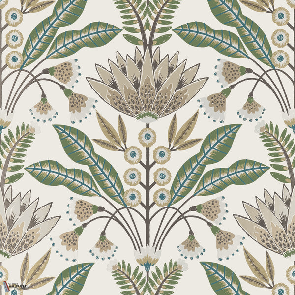 Lotus carta da parati in Green and Beige di Thibaut