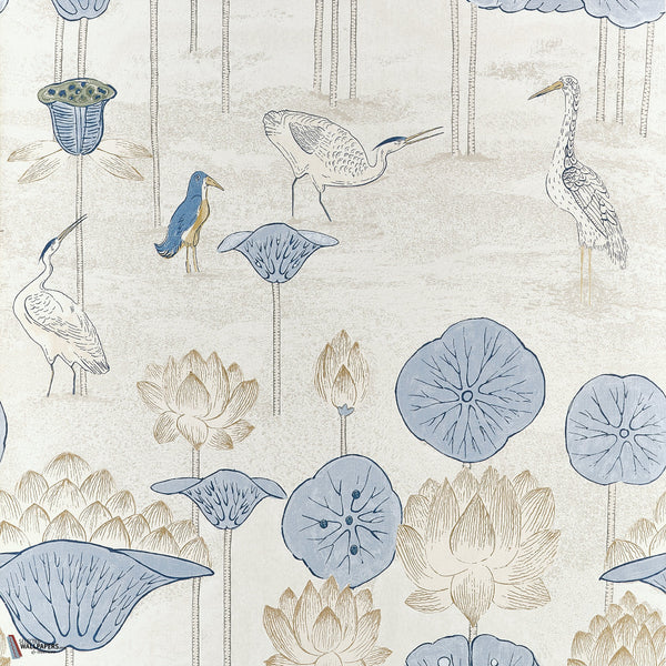 Malea papier peint en Blue and Beige de Thibaut