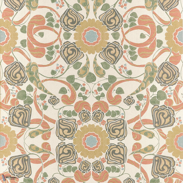 Margaux papier peint en Apricot and Sage de Thibaut