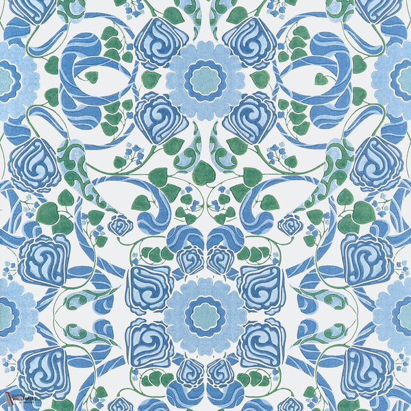 Margaux papier peint en Blue and Green de Thibaut