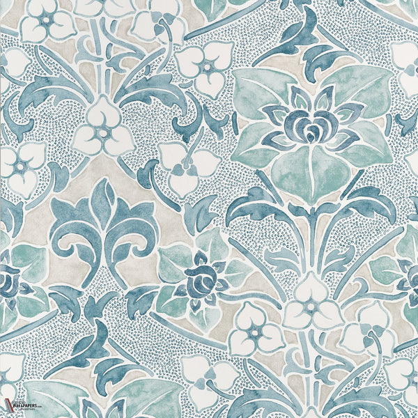 Woodford behang in Spa Blue van Thibaut