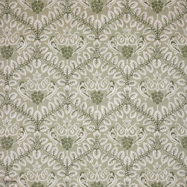 Birds Grape wallpaper in Muscat Green by Voysey House