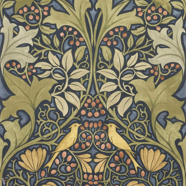 Voysey's Damask wallpaper in Indigo/Acanthus by Voysey House