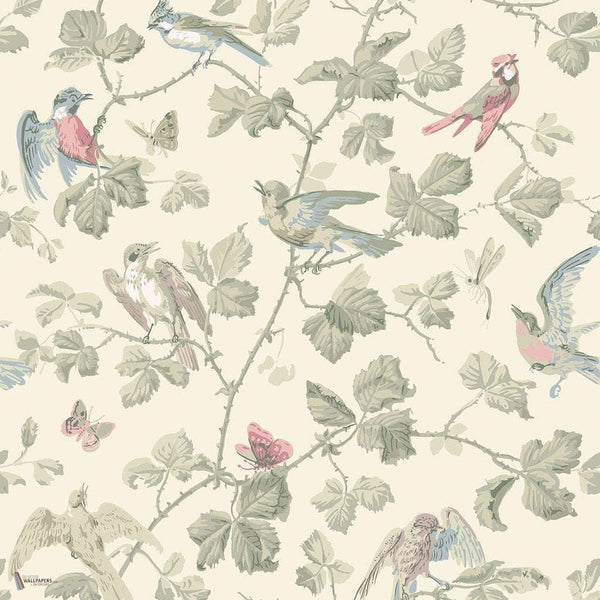 Winter Birds behang in Rose & Old Olive van Cole & Son