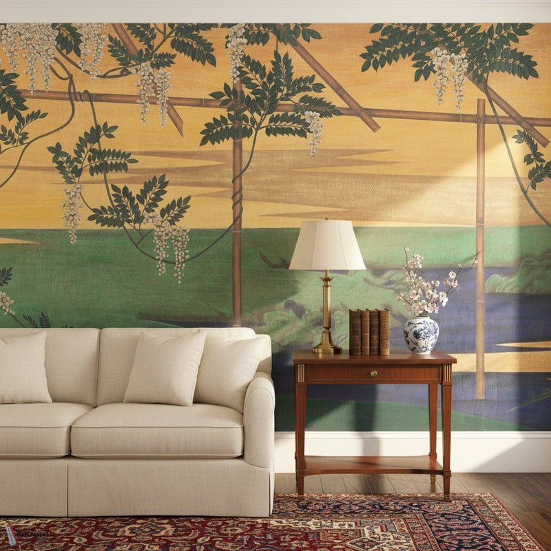 Wisteria in Landscape behang van Iksel — sfeerbeeld in een klassiek interieur