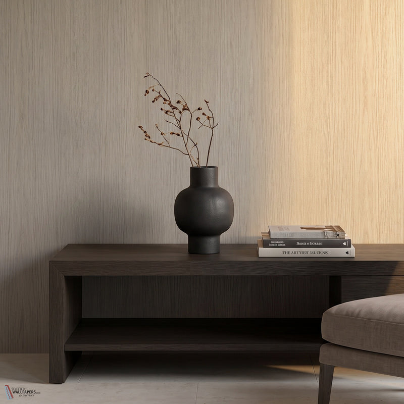 Wood Veneer Natural Palette carta da parati in Dark Ash di Greenland — interni