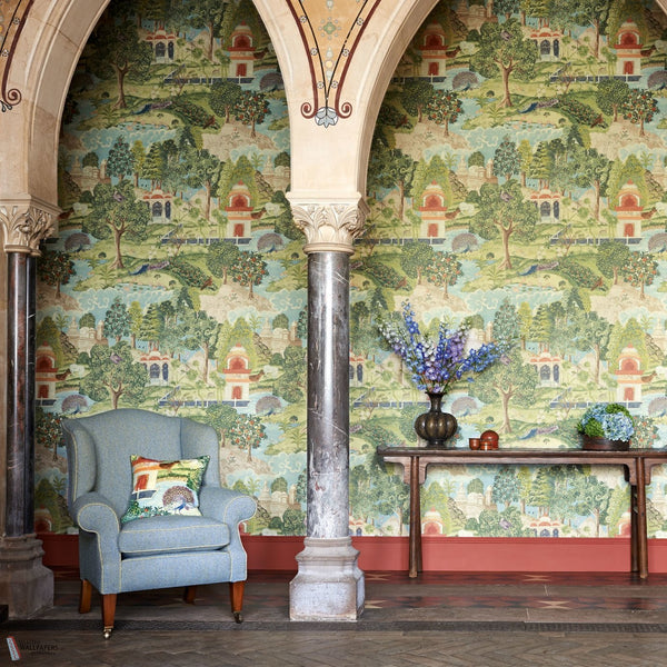 Peacock Garden wallpaper in Linen/Silver by Zoffany