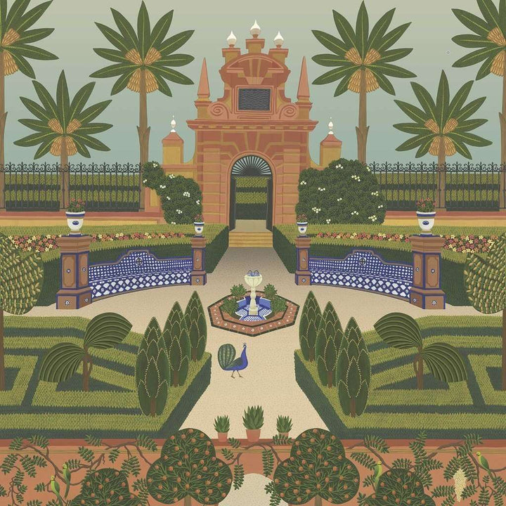 Alcazar Gardens-behang-Tapete-Cole & Son-Terracotta & Spring Green Multi-Rol-117/7020-Selected Wallpapers
