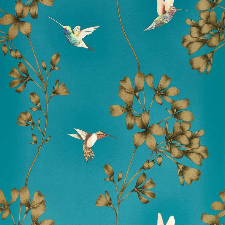 Amazilia-behang-Tapete-Harlequin-Teal/Gold-Rol-112604-Selected Wallpapers