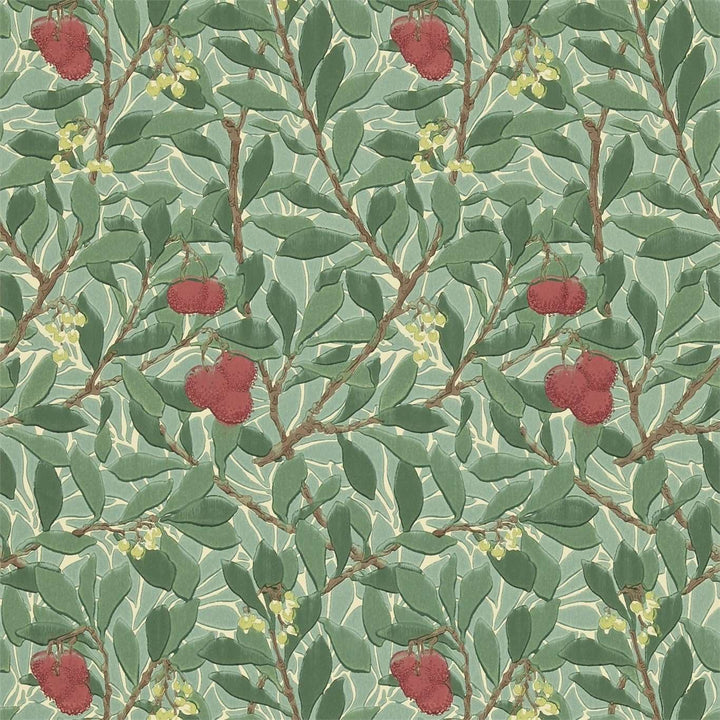 Arbutus-behang-Tapete-Morris & Co-Dark Green/Red-Rol-210406-Selected Wallpapers